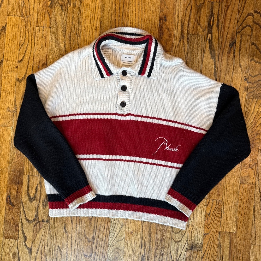 RUDE Men's Black and White Striped Sweater